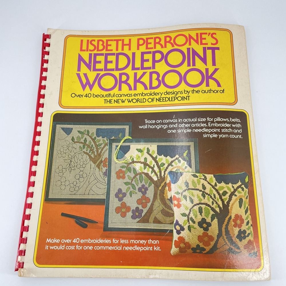 1973 Lisbeth Perrone's Needlepoint Workbook Spiral Bound 1st‎ Edition Patterns